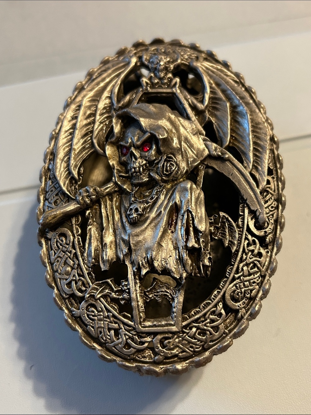 Vintage  Grim Reaper pewter box